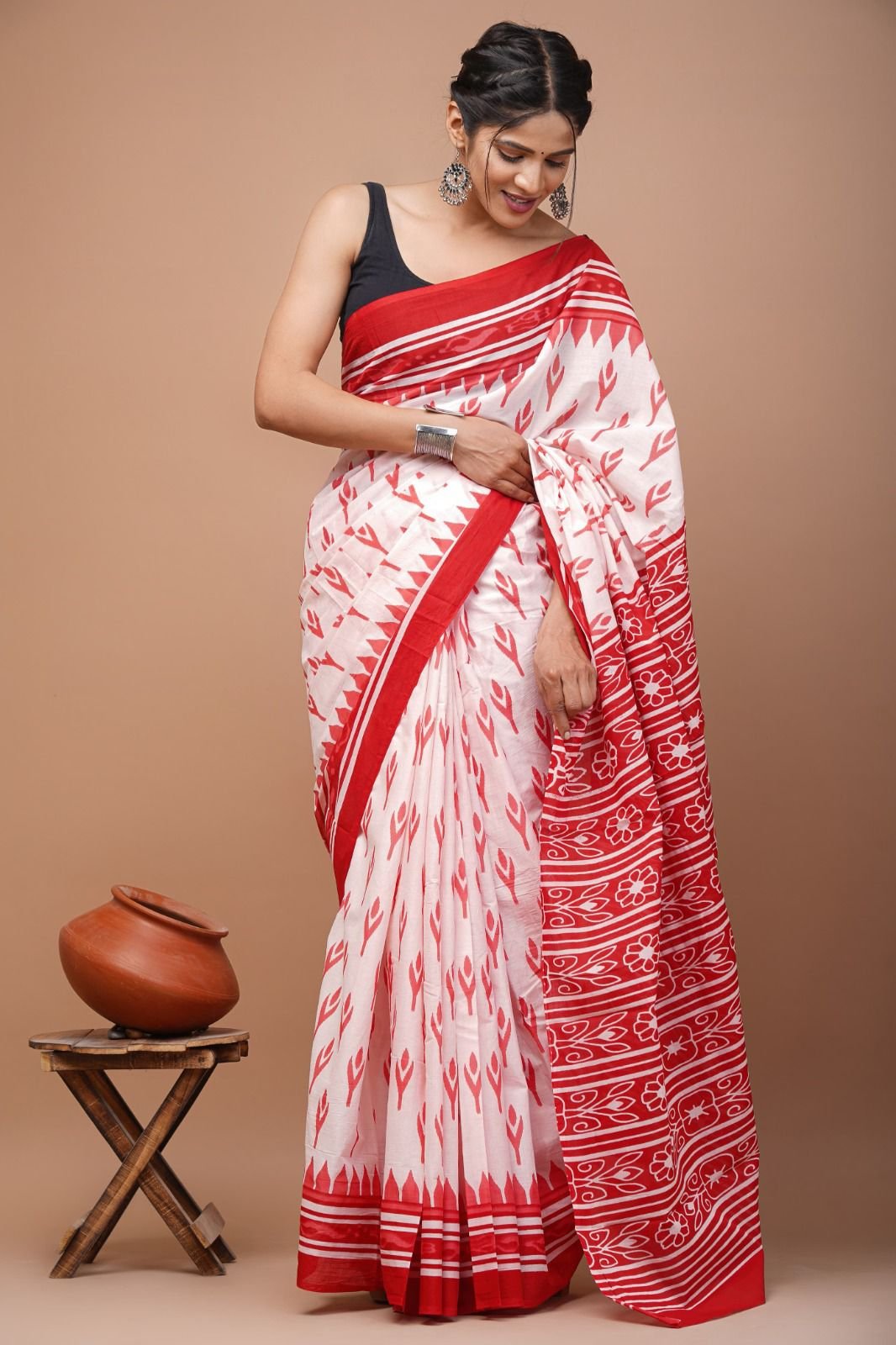 Bagru Block Printed Mulmul Cotton Saree